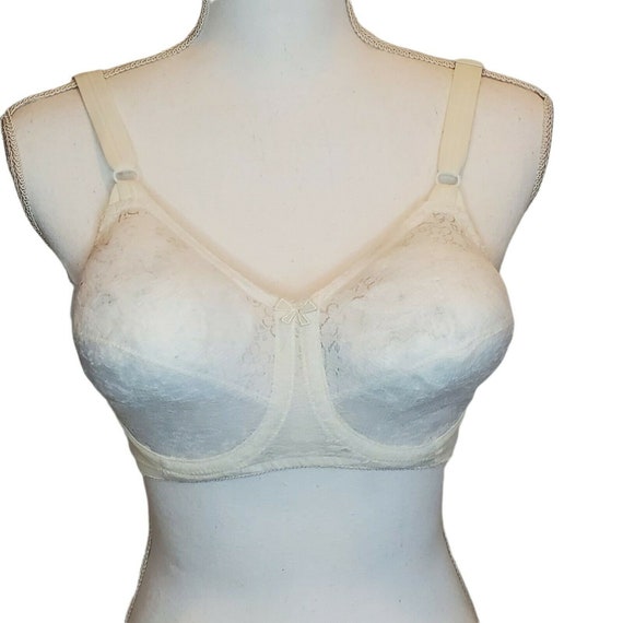 Vintage 60s Lace White Beige Floral Underwire She… - image 1