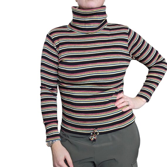 Gyrans 2024 Women's Long Sleeve Striped Sweater Turtleneck