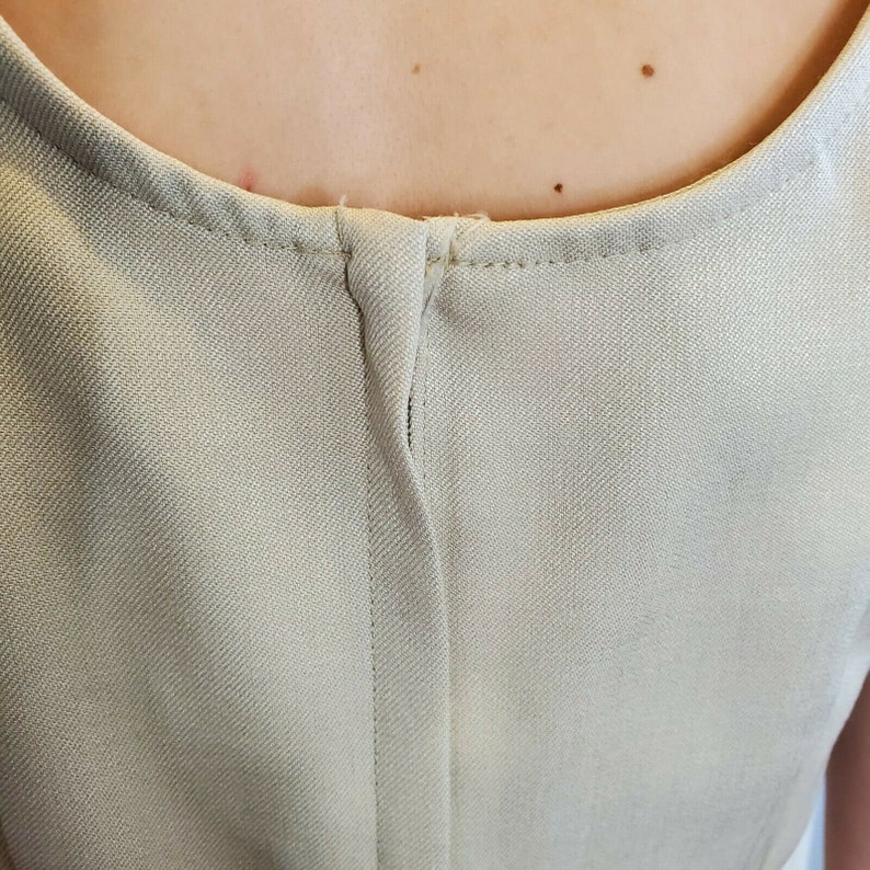 Vintage 90s Dress Blazer Set Minimalist Monochrome Beige Neutral Size 6 Small