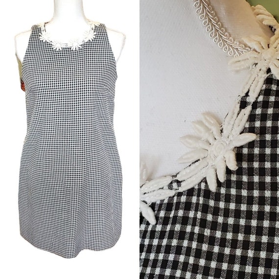 Vintage 90s Does 60s Mod Gingham Plaid Shift Dres… - image 1