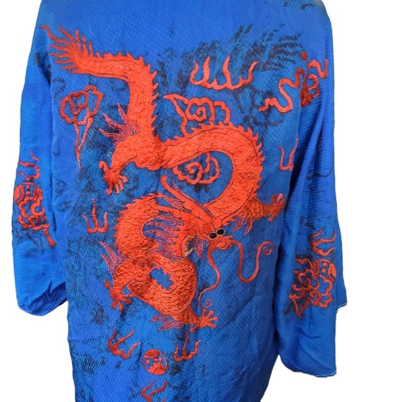 Vintage 40s Blue Satin Silk Long Kimono Duster Em… - image 5