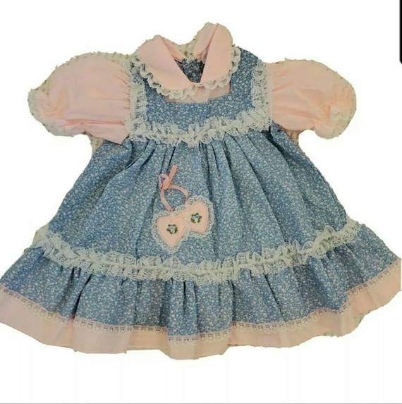 Vintage Baby Girl Pinafore Dress Ruffles Lace Micro F… Gem
