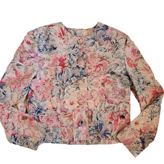 Vintage 80s 90 J Jill Thin Tapestry Floral Jacket 