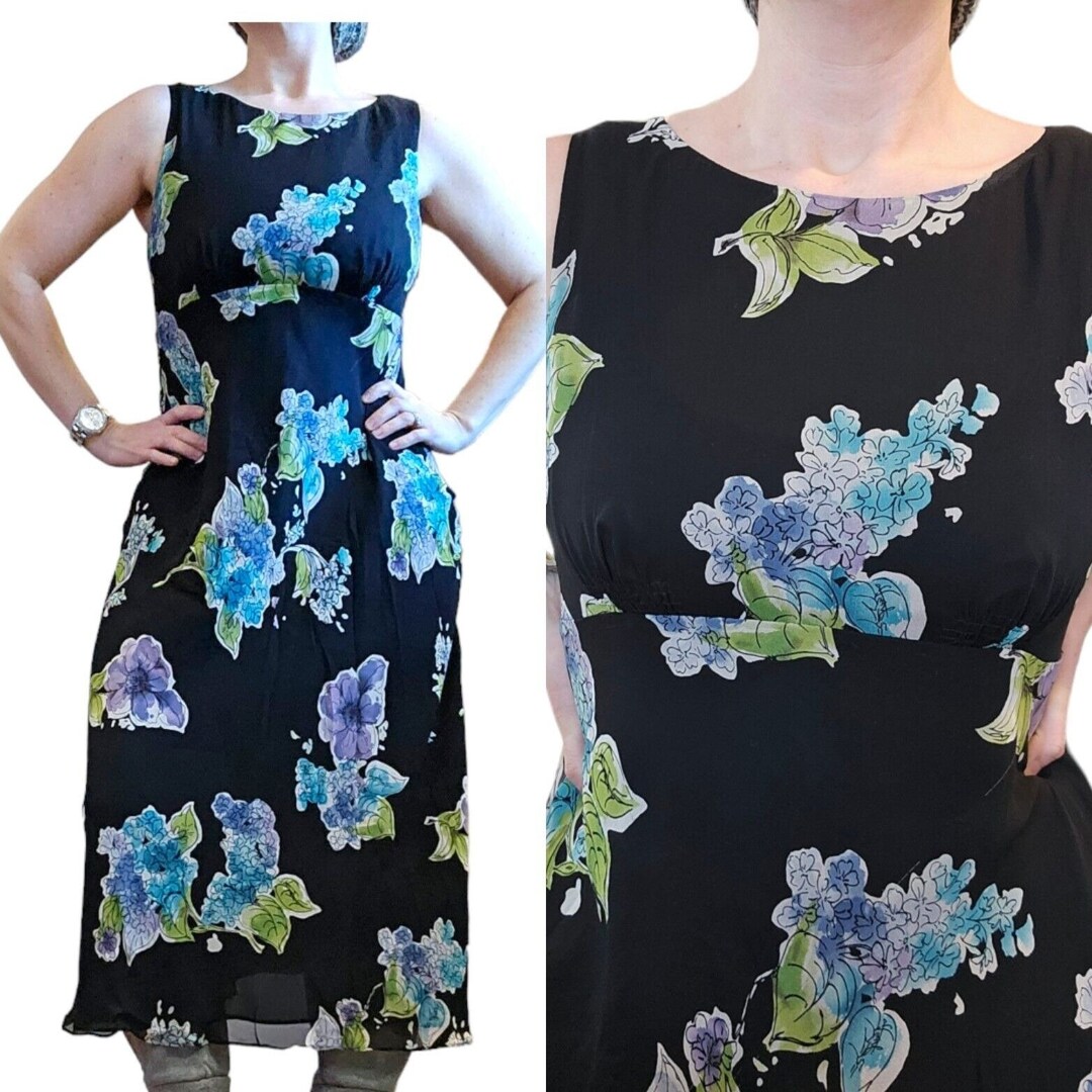 USA古着 90s～ Talbots シルク100% 花柄ベスト ジレ 8 90s Talbots Sz 8 Black Silk Long Maxi Dress Floral