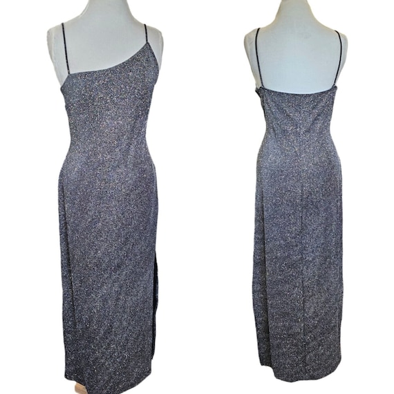 blue dress for baby girl 90s Philos Silver Strapless Dress with Sheer Sides Size L  CRITERIA VINTAGE