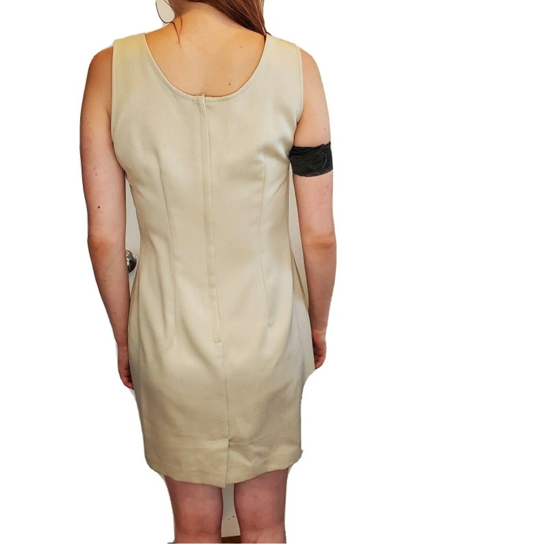 Vintage 90s Dress Blazer Set Minimalist Monochrome Beige Neutral Size 6 Small