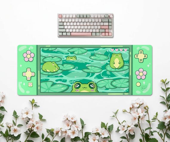 Lil Froggo Water-Resistant Deskmat | Kawaii frog mousepad