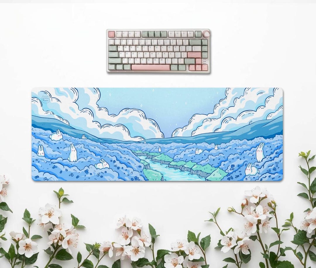 Blueberry Bunnies Water-resistant Deskmat | Kawaii Blue Gaming Mat - Etsy UK
