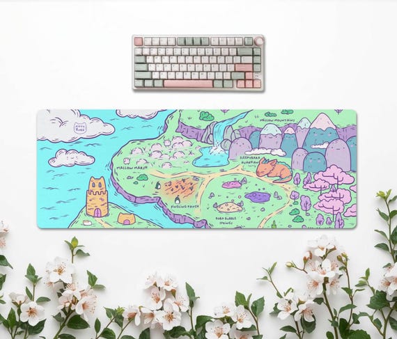 Kawaii Kingdom Water-Resistant Deskmat | Pastel Gaming Mat