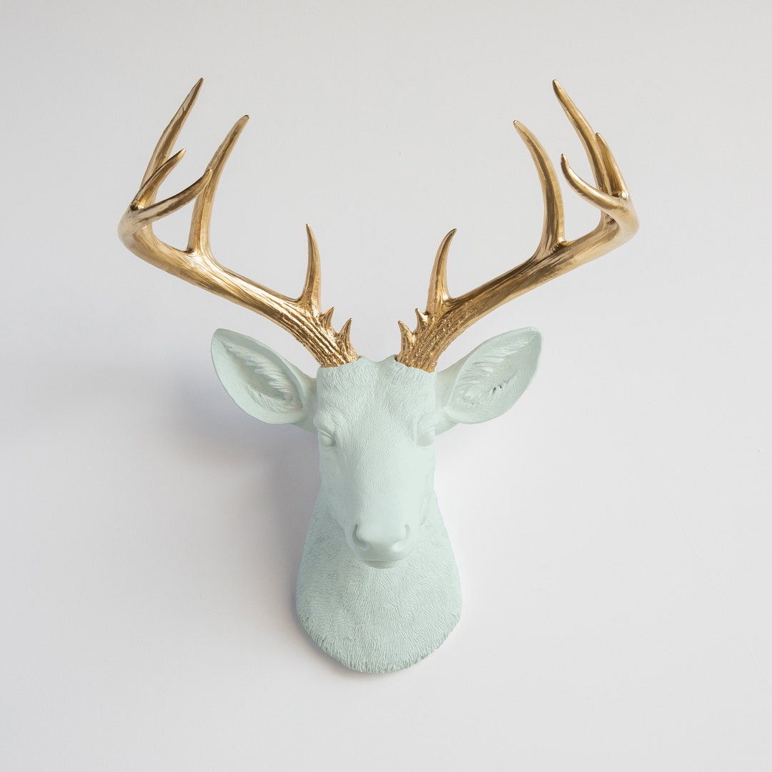 Faux Taxidermy Large Deer Head Wall Mount - Wall Decor - Mint and Gold ...