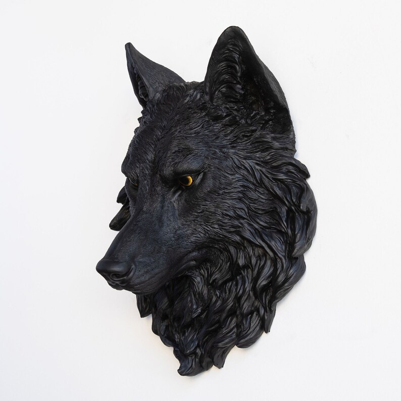 Faux Taxidermy Wolf Head Wall Mount Wall Decor Black with | Etsy