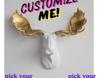 Custom Faux Moose Head Wall Mount – Pick Your Colors – Rustic Nursery Decor