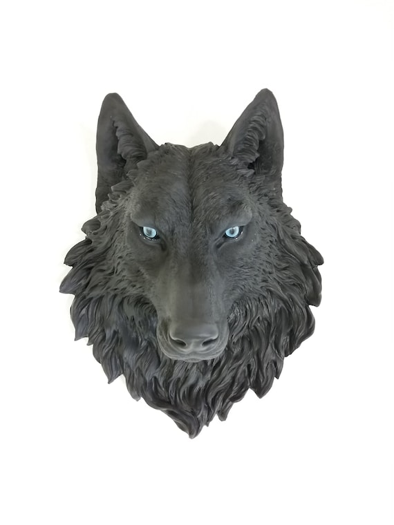 Wolf Head Wall Mount Wolf Head Wall Mount in Black with Blue | Etsy