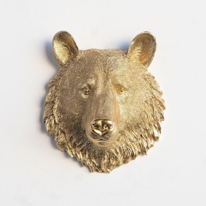 Faux Taxidermy Mini Bear Head - Wall Decor - Gold - MBE08