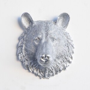 Faux Taxidermy Mini Bear Head - Wall Decor - Silver - MBE10