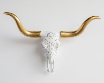 Faux Taxidermy Carved Texas Longhorn Skull Wall Mount - Wall Decor - DTL0108