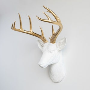 Faux Taxidermy Large Deer Head Wall Mount Wall Decor White and Gold ND0108 image 2