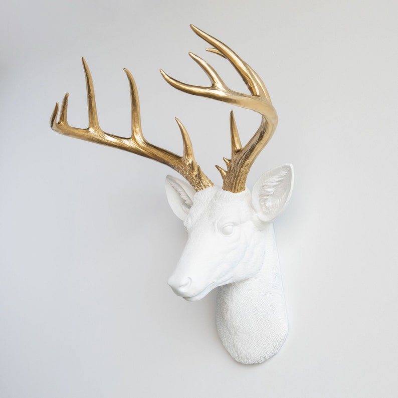 Faux Taxidermy Large Deer Head Wall Mount Wall Decor White Etsy UK