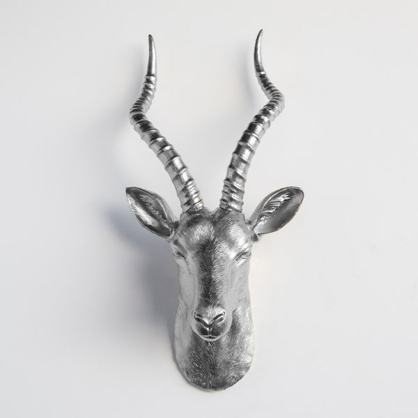 Faux Taxidermy Antelope Head Wall Mount - Wall Decor - Silver - ANT1010