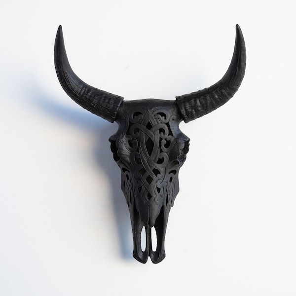 Faux Taxidermy Decorative Carved Bison Skull - Wall Decor - Black - CBI1717