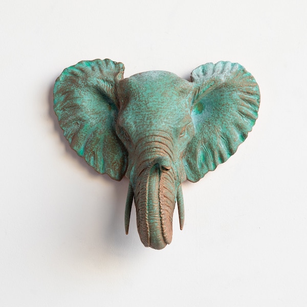Faux Taxidermy Mini Elephant Head - Wall Decor - Copper Patina - MEL74