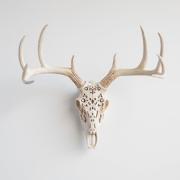 Faux Taxidermy Decorative Carved Deer Skull - Wall Decor - Bone - DBS00