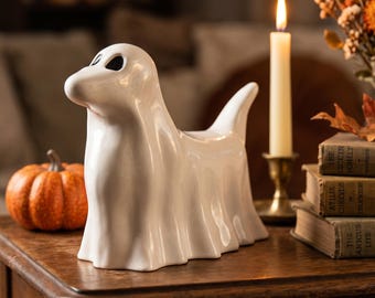 Handpainted Ceramic Sausage Ghost Dog Figurine - Tabletop - DOG01
