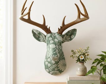 Faux Taxidermy Deer Head Fabric Wall Mount - Wall Decor - Sage Floral - FAD0300/FAD0308/FAD0309