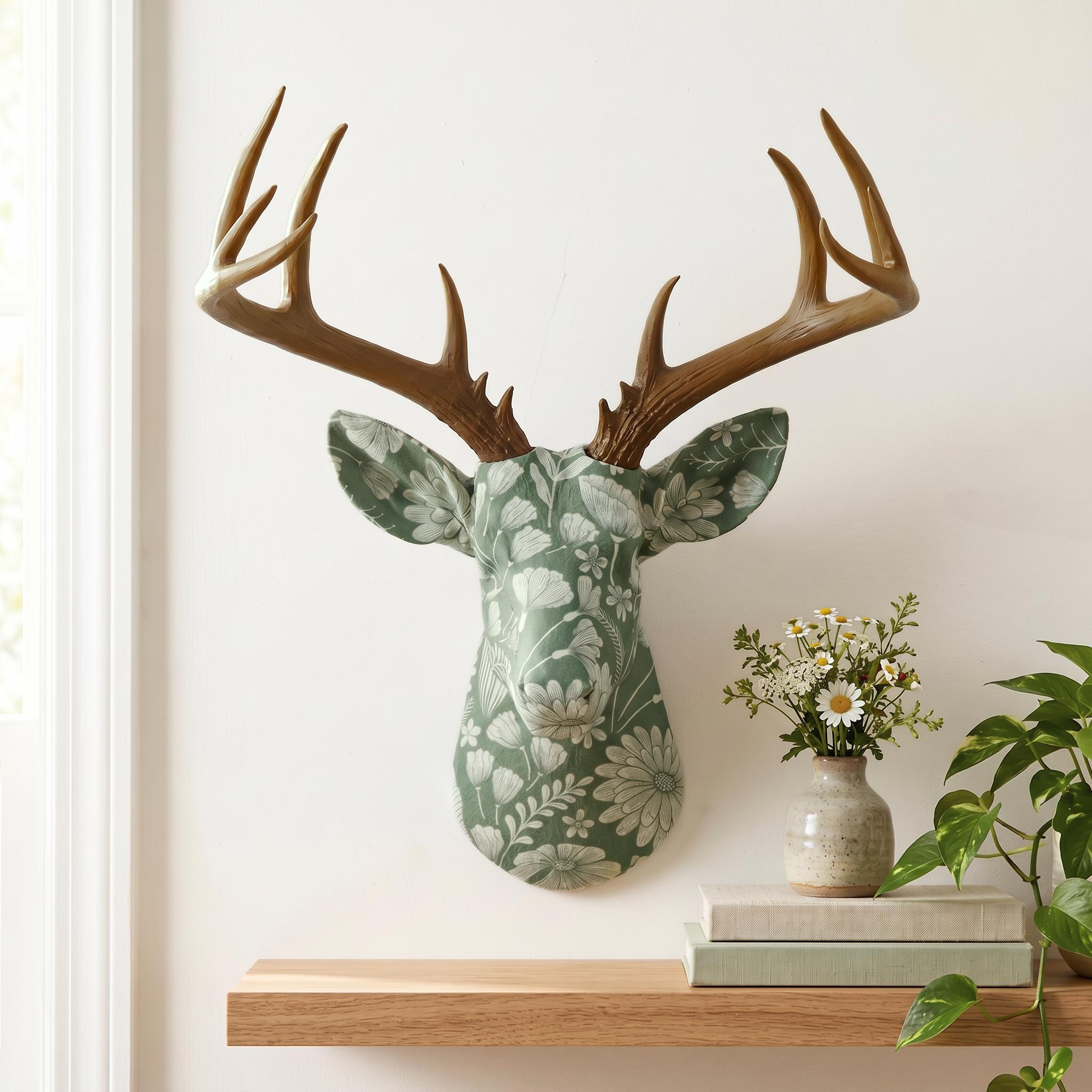 Faux Taxidermy Deer Head Fabric Wall Mount - Wall Decor - Sage