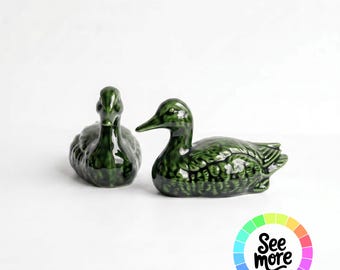 Set of 2 Mini Ceramic Ducks | Hand-Glazed Farmhouse Decor Figurines