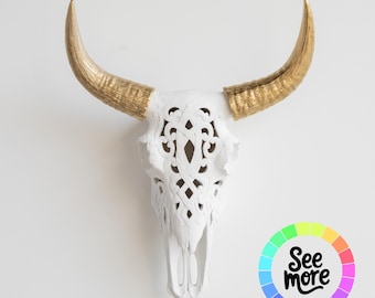 Carved Faux Bison Skull - Decorative Resin Wall Decor