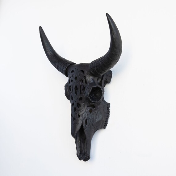 Carved Cow Skull Bison Skull Wall Art Carved Cow Skull Wall Hanging 