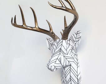 フェイク剥製鹿の頭 布製壁掛け - 壁飾り - ブロンズバーチ - FAD8309