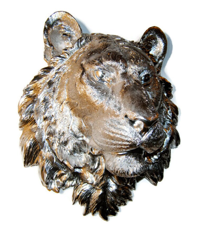 Chrome Tiger Head Wall Mount Faux Taxidermy T13 Etsy