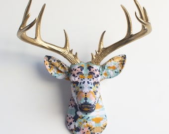 フェイク剥製鹿の頭 布製壁掛け - 壁飾り - ブロンズバーチ - FAD8309