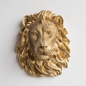 Faux Taxidermy Lion Head Mount - Wall Decor - Gold - L08