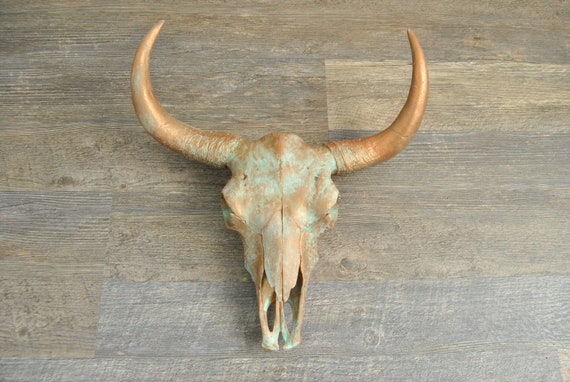 Patina Xl Cow Skull Wall Mount Faux Taxidermy Buffalo Bison Etsy