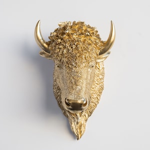 Faux Taxidermy Buffalo Bison Head - Wall Decor - Gold - BIH08