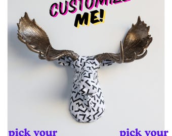 Personalized Moose Wall Decor - Fabric Wrapped, Custom Antlers