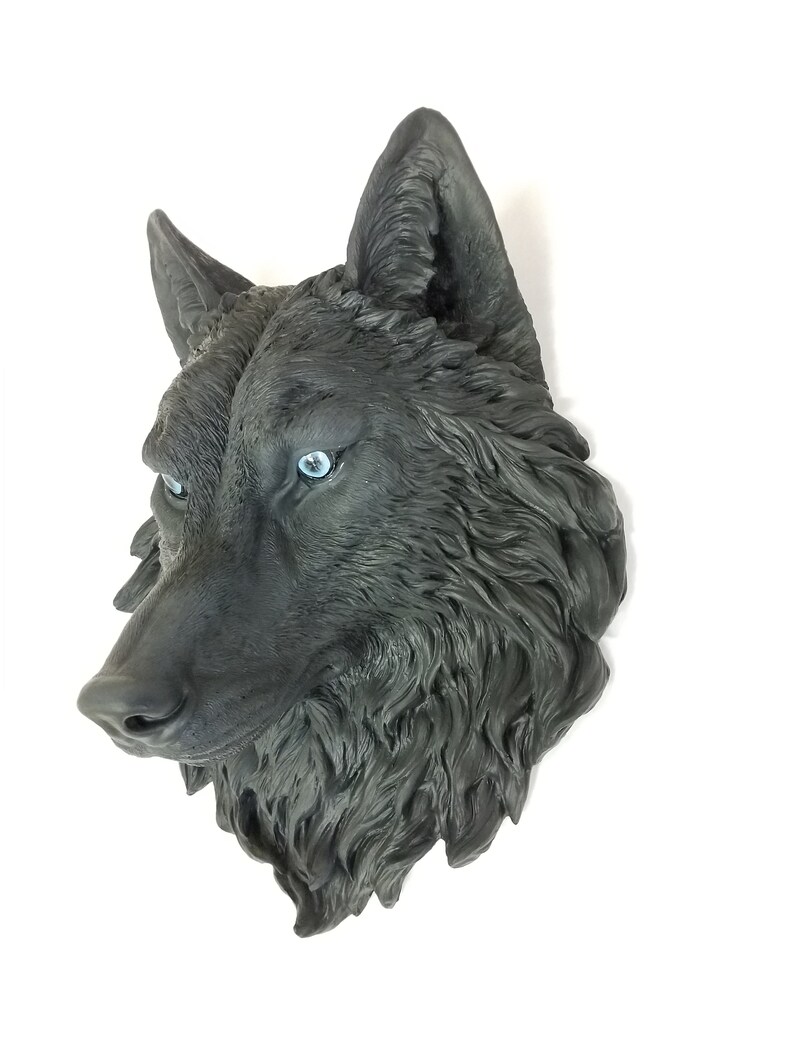 Wolf Head Wall Mount Wolf Head Wall Mount in Black with Blue | Etsy