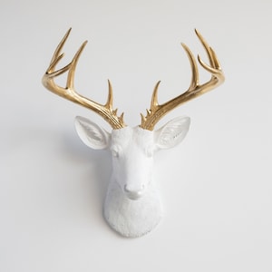 Faux Taxidermy Large Deer Head Wall Mount Wall Decor White and Gold ND0108 image 1