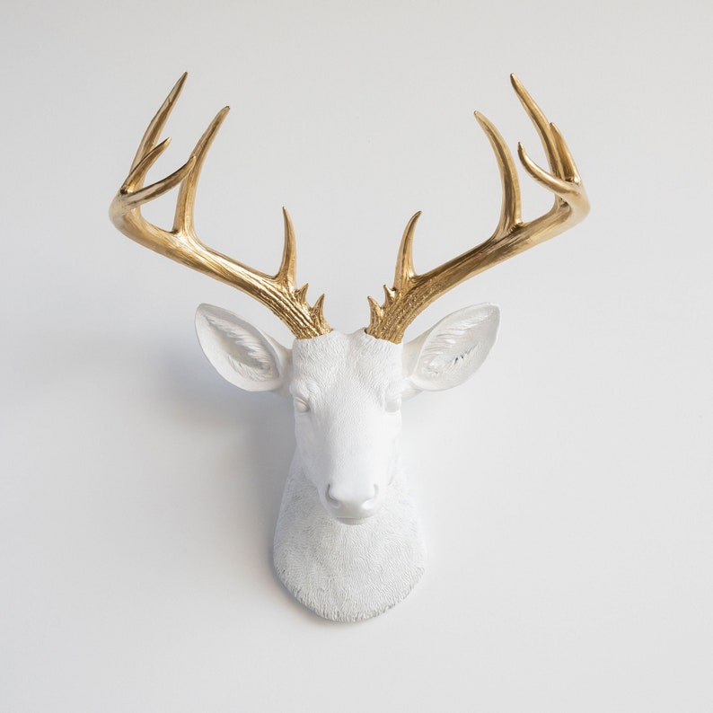 Faux Taxidermy Large Deer Head Wall Mount Wall Decor White and Gold ND0108 image 1