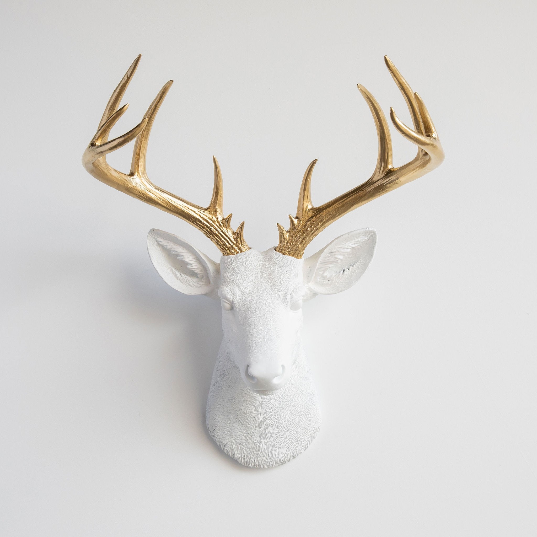 Faux Taxidermy Large Deer Head Wall Mount - Wall Decor - White and Go…