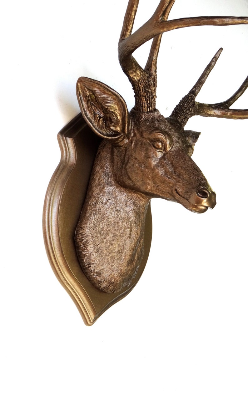 Metallic Bronze Faux Deer Head Wall Mount with Matching Shield Etsy