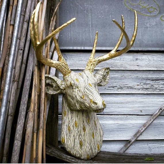 Fabric Deer Head Wall Mount Wood Grain Stag Head Woodland Etsy