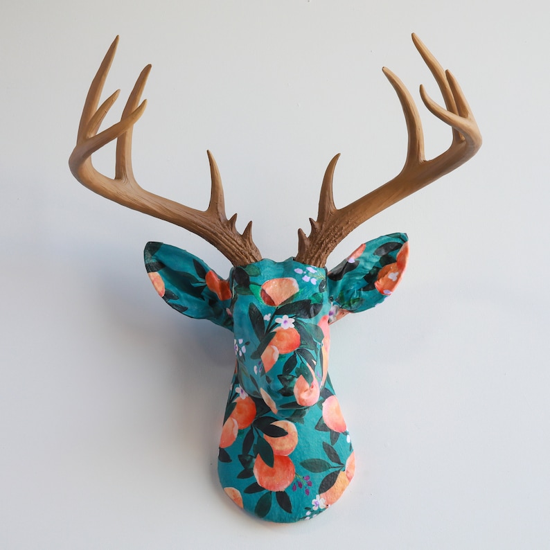 Faux Taxidermy Deer Head Fabric Wall Mount Wall Decor Teal - Etsy