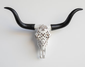Long Horn Skull PP-W12 English Pewter Ring Adjustable Handmade in Sheffield 