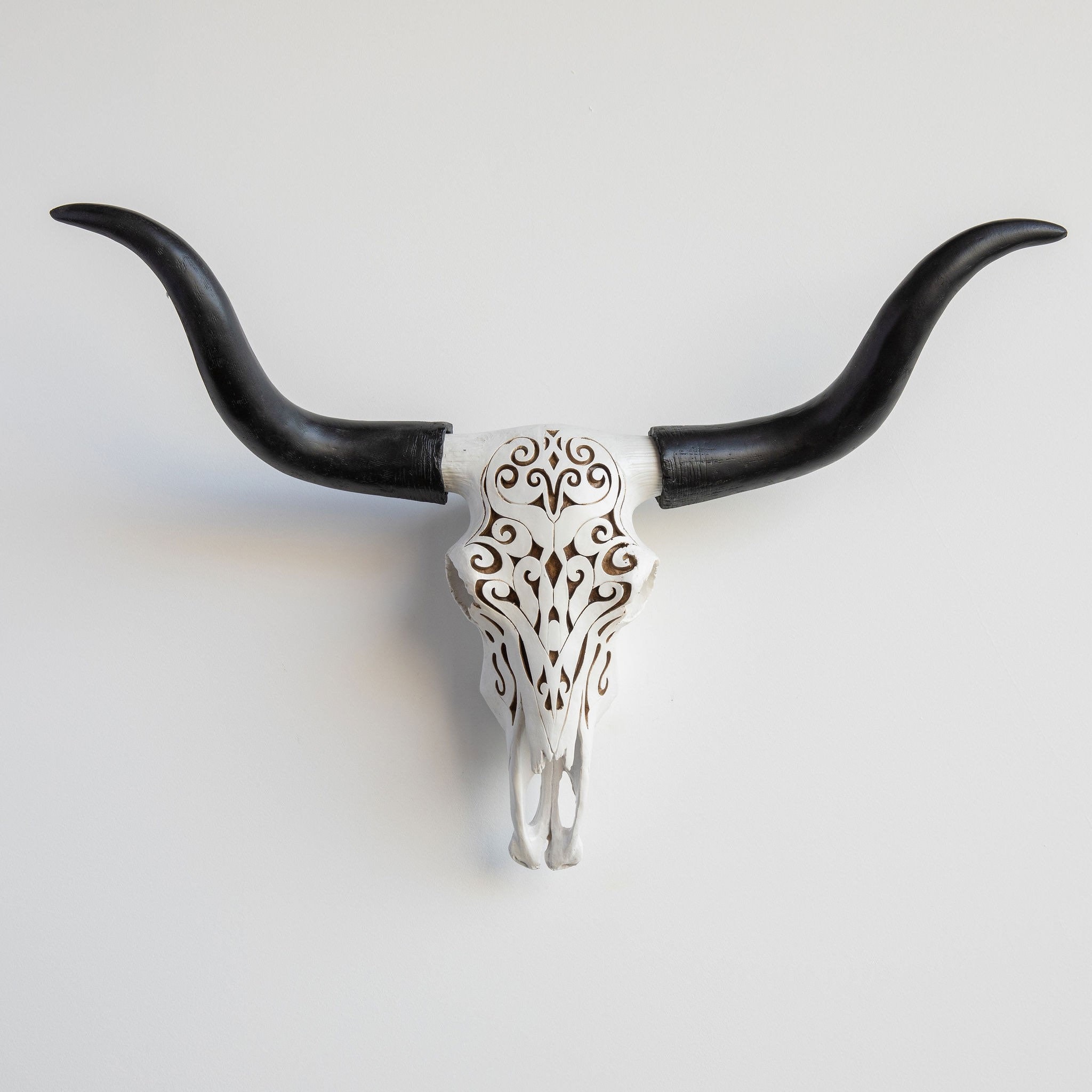Faux Taxidermy Carved Texas Longhorn Skull Wall Mount - Wall Decor - DTL00
