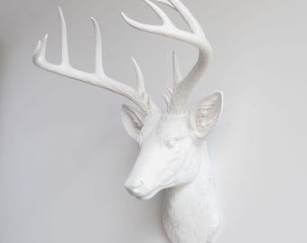 Faux Taxidermy Large Deer Head Wall Mount - Wall Decor - White