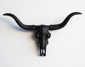 Faux Taxidermy Mini Texas Longhorn Skull Mount - Wall Decor - Black - MTL17